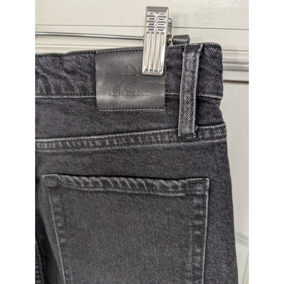ANINE BING Black Denim Cropped Raw Hem Flare Jeans Size 29‎ - Picture 6 of 9